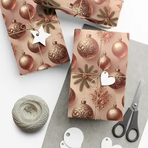 Rose Gold Ornament Wrapping Paper on Blush Pink Gradient Modern Luxury Holiday Gift Wrap