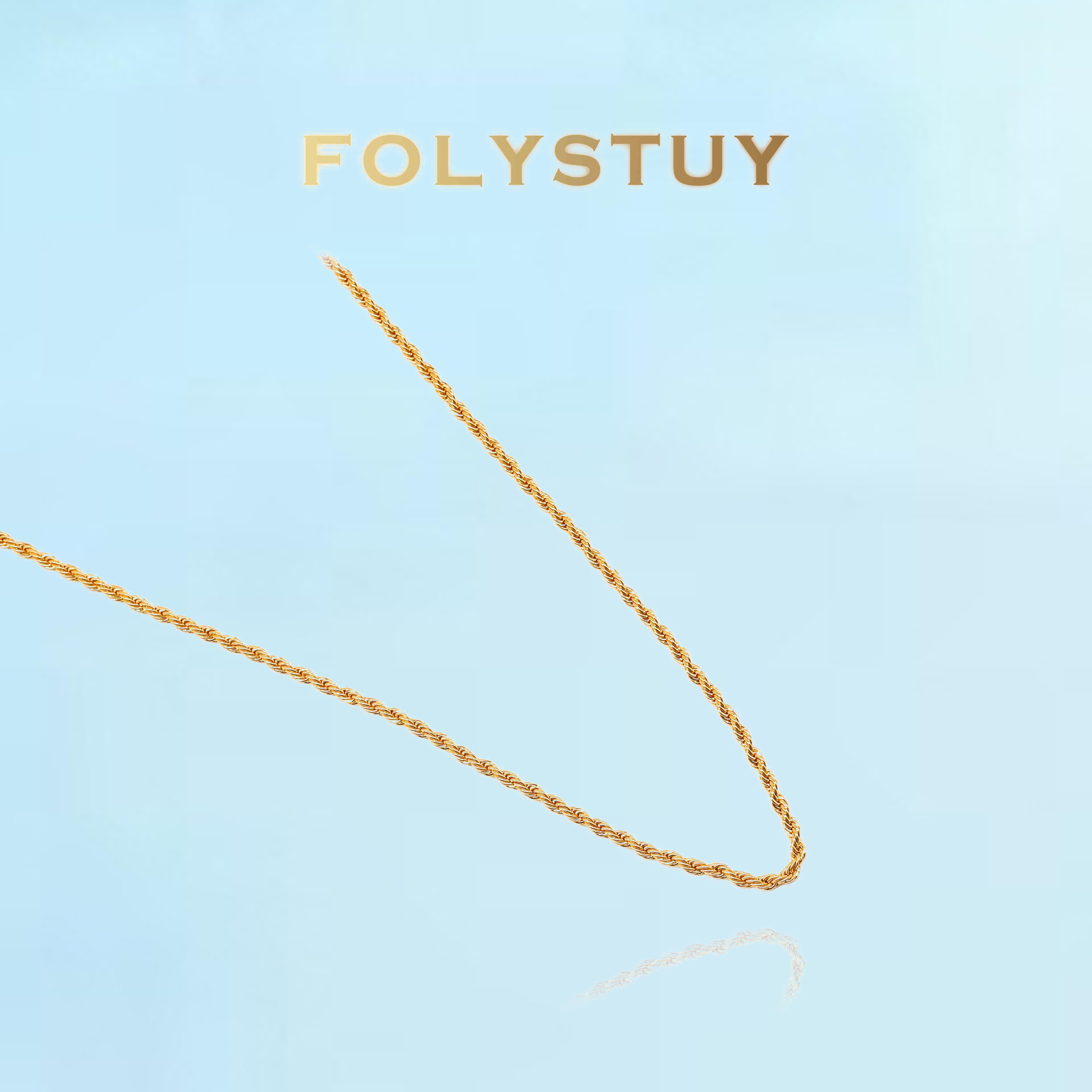 [FOLYSTUY (Y109)]Long Twisted Rope Link Necklace, 0.12" Width 27.5" Length Everyday Wear Accessory