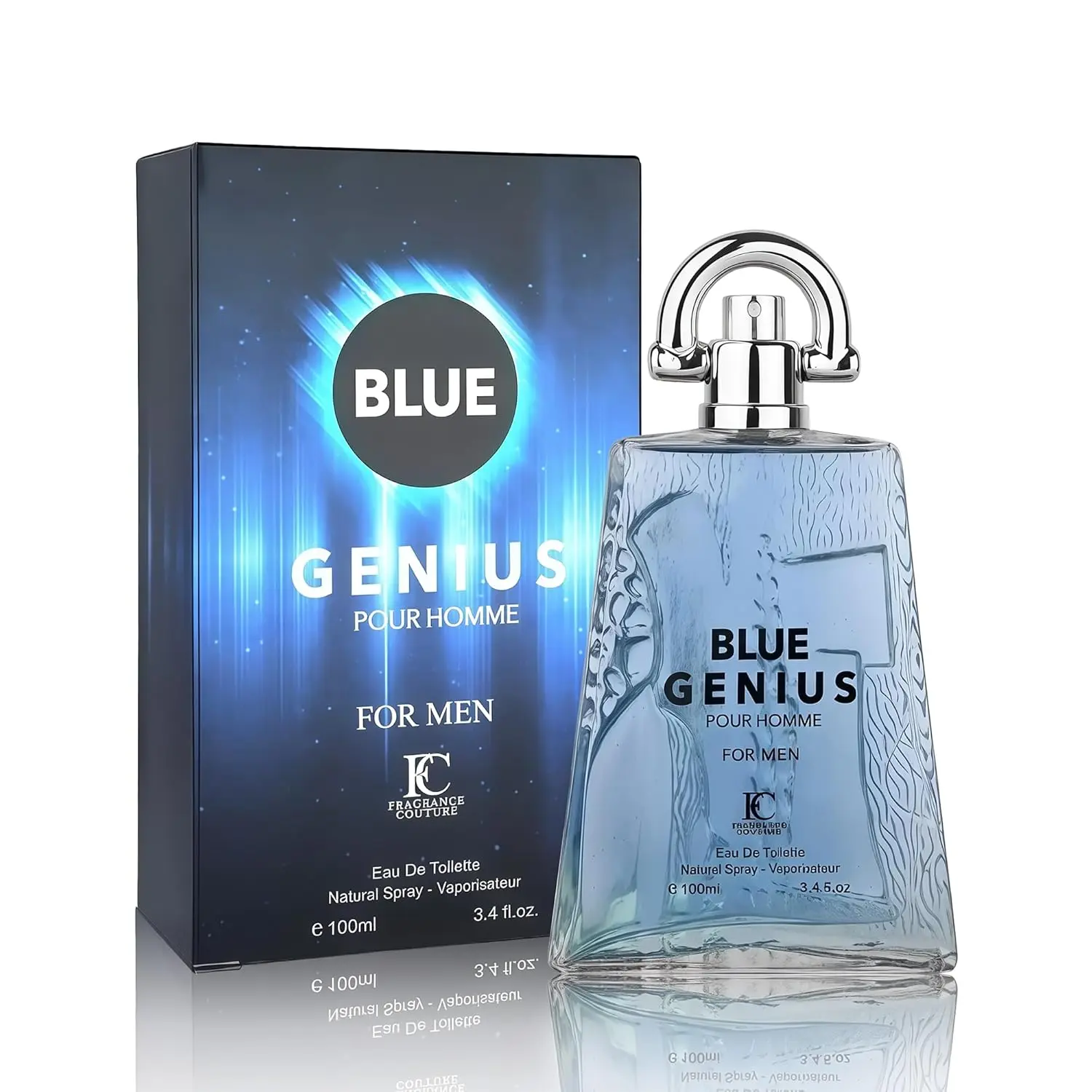 Genius Blue Cologne for Men Natural Eau de Toilette 3.4 Fl Oz with Vanilla,Mandarin Orange,Neroli&Geranium Notes