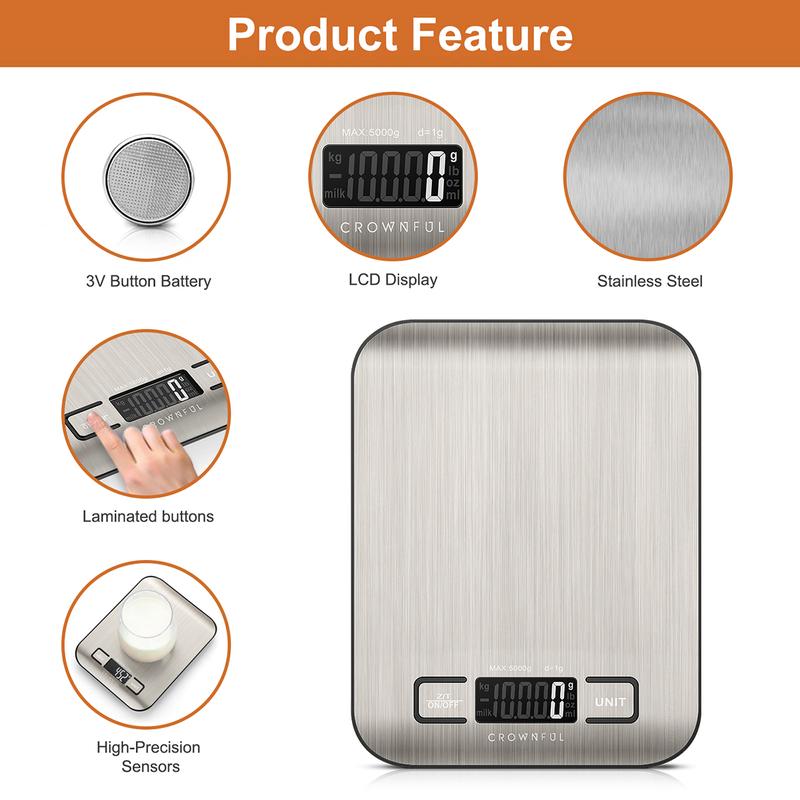 Crownful Digital Food Scale, 11 lb Digital Kitchen Scales Weight Ounces and Grams for Cooking and Baking, 6 Units with Tare Function Kitchenware