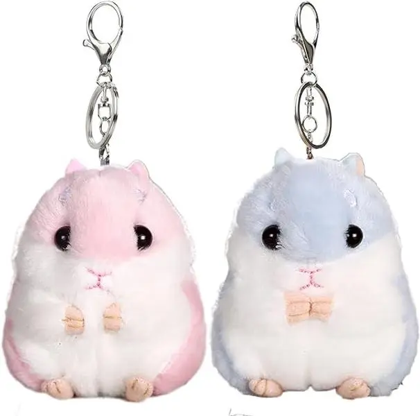 2 Pack Eco-Friendly Cute Hamster Plush Keychains (10 x 8cm) - Stuffed Animal Keyring Clips, Handbag Pendants for Birthday & Everyday Use, Home Improvement Accessory, Key Charms, Keychain Decor, Gift Keychain