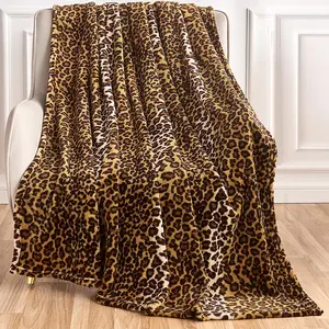 Christmas Gifts Leopard Print Blanket Polyester Throw Blanket for Bed Sofa Travel and Camping, Super Soft Cozy Fluffy Plush Blanket, Cheetah Print Blanket for All Seasons