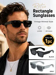 Retro Square Minimalist Sunglasses for Men and Women, High-End Style Chunky Rectangle Frame Sun Glasses with Spike Arrow Detail, UV400 Protection Thick Shades for Driving, Outdoor Sports, Travel, Casual and Daily Wear, Vintage Square Shades