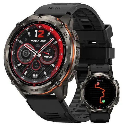 [With GPS] KOSPET TANK T3 Ultra 2 Smart Watch - Wearable Fitness Tracker Watch Device with GPS Calls, 50-Day Battery, 1.43 AMOLED Screen Monitor, 5ATM Waterproof, Stainless Steel Body, Magnetic Charging, Android iOS Compatible Men's Gadget