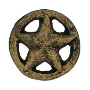 Set of 12 Antique Gold Western Star Cast Iron Cabinet Knobs or Drawer Pulls - 2 Inch Diameter - Easy Install - Enhance Your Drawers with Classic Charm