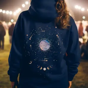 Moon Phase Hoodie Celestial Graphic Hoodie Witchy Oversized Hoodie for Women Trendy Aesthetic Hoodie Spiritual Starry Hoodie