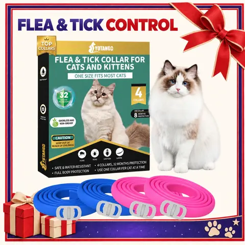 YOTANGO Rubber Cat Flea & Tick Prevention Collars Multi-Pack (4 Collars) - 32-Month Protection, Waterproof, Fashionable, Non-Greasy, Natural Essential Oils Treatment, 19in/48cm Adjustable, Safe & Effective for Cats Kittens blackfridaydeals2026