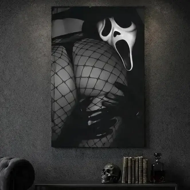 "GH0STFAC3 SCR3AM Horror Poster, Unframed Dark Gothic Halloween Wall Art Print with Minimalist Scary Movie Style Design, Spooky Farmhouse Home Decor for Bedroom Dorm Apartment Man Cave Game Room Bar Decoration Gift "