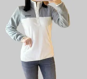 Columbia Women`s Snap Fleece Pullover Chalk Grey L Kangaroo Hand Warmer Pocket Womenswear Hoodie
