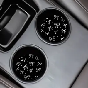 Coquette bow car coaster, Car Coasters For Women, Neoprene Car Cup Holder. Gift.