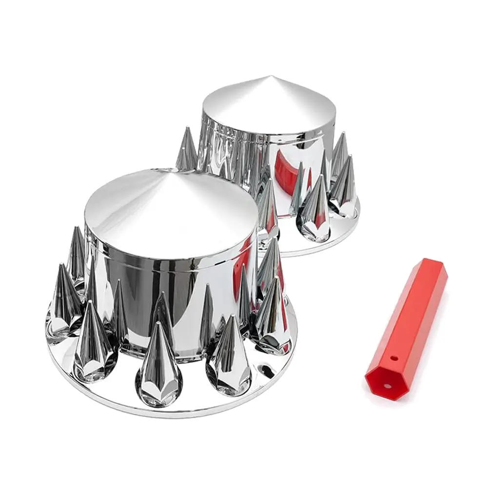 2PCS Chrome-Plated ABS Plastic Rear Axle Cap Replacement Set - Durable Auto Parts, Damage Guard Spiked Covers, Easy-Install Universal Fit for Most Trailers & Towing Trucks with 33mm Flange Lug Nuts, Prolongs Wheel Life