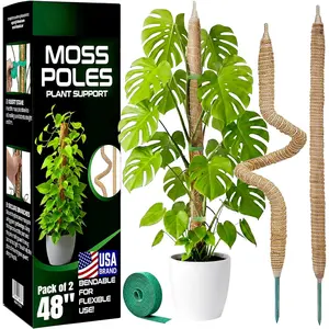 2 Pack 48'' Bendable Moss Pole Monstera Plant Support for Climbing Indoor Plants - Stakes for Potted Climbers - Tall Sticks Indoor Trellis for Houseplants - Accessories for Monstera Pot