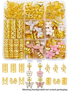54pcs Hair Rings Set with Butterflies & Camellia, Elegant Hair Cuffs for Women's Braids & Dreadlocks, Stylish Accessory Collection