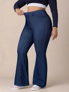 【Plus Size】 Solid Color Flare Leg Jeans, Casual Comfy Denim Jeans for Daily Wear, Women's Bottoms for All Seasons