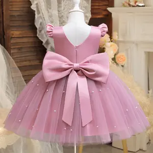 Princess Dress for Kids Girls 3 to 8 Years Pearls Sweet Birthday Wedding Party Prom Gown Big Bow Cute Ruffles Tulle Formal Dress
