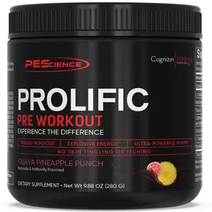 PEScience Prolific Pre-Workout Supplement Powder - Beta Alanine-Free, Tingle-Free - Smooth Energy and Powerful Pump PEScience Prolific Pre-Workout Supplement Powder - Beta Alanine-Free, Tingle-Free - Smooth Energy and Powerful Pump