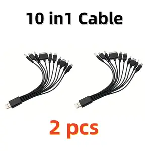 2pcs 10 In 1 Charging Cellphone Data Cable, Wide Application Charger Power Supply, Portable Power Cable for Multiple Devices