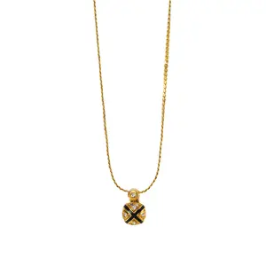 Pre-owned Christian Dior Vintage Black Enamel & Crystal Sphere Necklace MJP000216