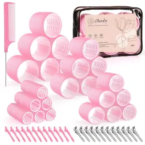 Self-Grip Hair Rollers Set (50 Pcs with Clips) - 4 Sizes (25, 36, 48, 60mm) Pink Styling Tool for Long & Short Hair, Bangs