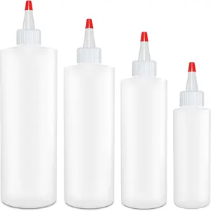 Condiment Squeeze Bottles, SET OF 4-16/12/8/4 OZ, Empty  Bottle with Red Top Cap, Leak Proof - Ketchup, Mustard, Syrup, Sauces, Dressing, Oil, Arts and Crafts,  -  Grade