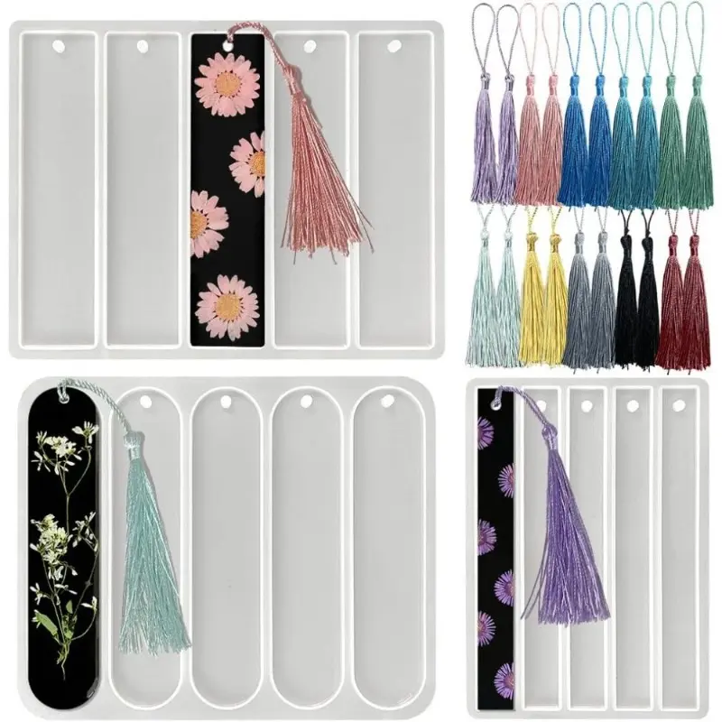 [Hand Tools Kits] 3Pcs/Set Shiny Silicone Bookmark Molds,Resin Bookmark Molds with Tassels,Creative DIY,Perfect for Making Birthday Gifts,Christmas,Resin Bookmarks,Halloween Party Decor