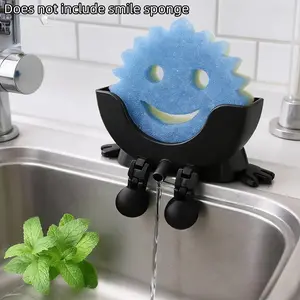 3D Printed Creative Sitting Man Sponge Holder - Fun & Decorative Kitchen Sink Organizer Over Sink Rack for Scrub Daddy Sponges Whimsical Desktop Storage Rack for Kitchen Cleaning Tools Kitchen Organizers (Black/White)