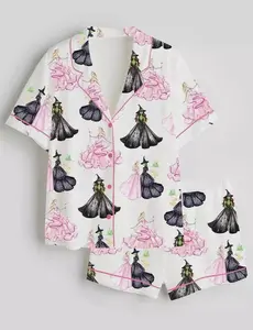 Wicked Satin Pajama Set, Movie Inspired Silky Sleepwear, Cute Short Lounge Outfit, Premium Musical Nightwear Gift for Fans