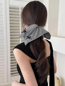 Checkered Bow Hair Tie, Elastic Band for Ponytail, Stylish Plaid Scarf Hair Rope, Women's Fashion Accessory