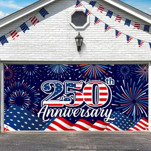 250th Anniversary 6 X13ft Garage Door Banner Decorations, 4th of July Large Backyard Cover Banner Red Blue White Barn Door Backdrop for Indoor Outdoor Independence Day Party Decor Supplies