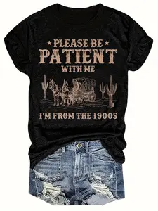 Retro 'Please Be Patient with Me I'm From the 190s' Graphic Tee - Casual Round Neck Short-Sleeve T-Shirt, Lightweight Blend, Perfect for Spring & Summer