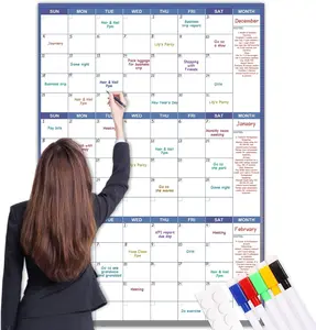 Large Dry Erase Calendar for Wall - Undated Wall Calendar Dry Erase, 28" x 40" (Vertical), Erasable & Reusable Wall Calendar 3 Month with Round...