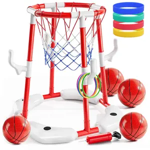 Swimming Pool Basketball Rack, 2-In-1 Floating Swimming Pool Toy Ring Game (4 Balls & Pump), Outdoor Swimming Pool Basketball Game, Swimming Pool Set