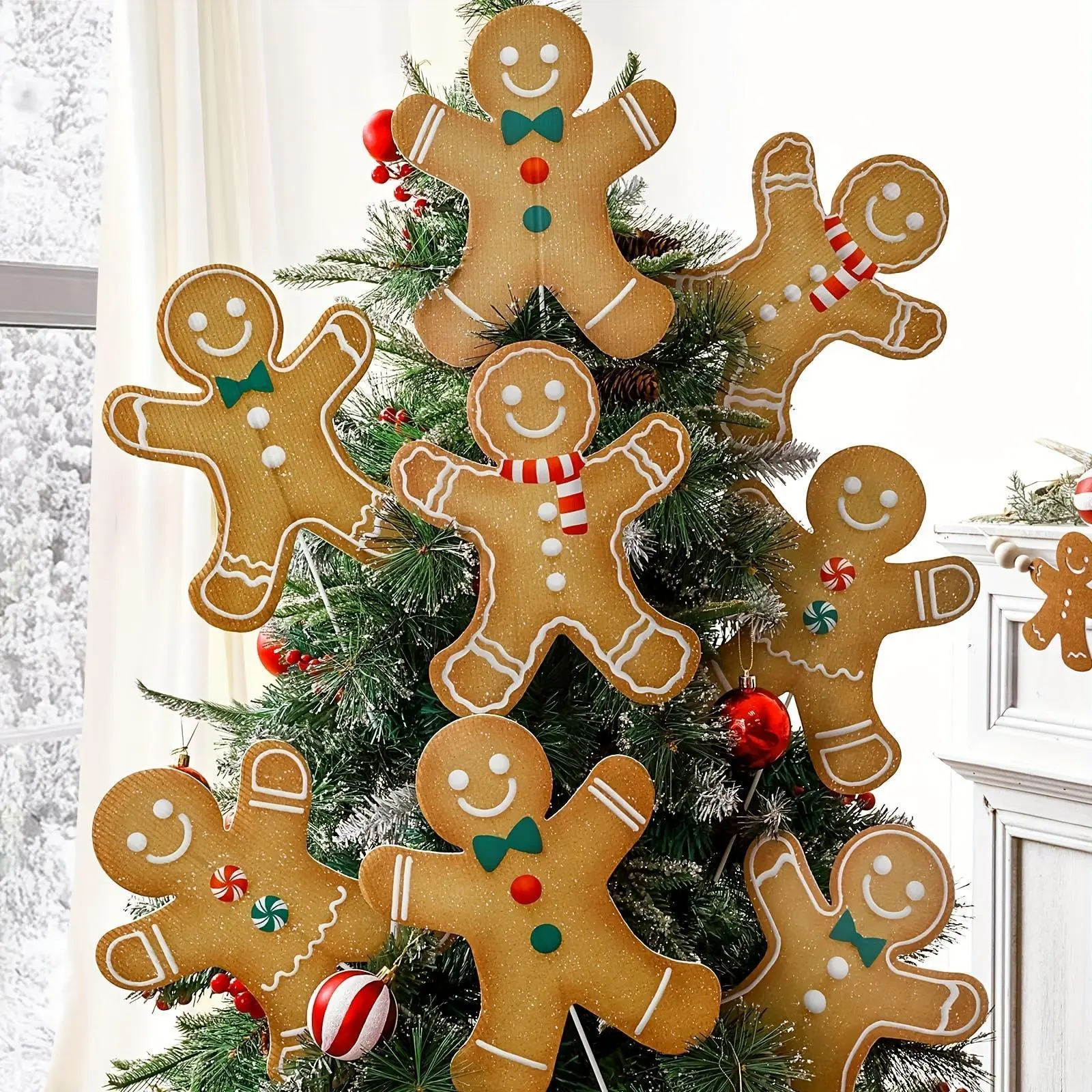 4/8/12pcs Large Gingerbread Man Christmas Tree Ornaments, Cute Rustic Indoor Holiday Home Decor for All Ages, Festive Christmas Pendant