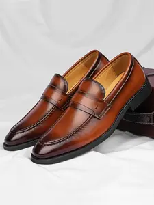Men's Formal Business Pointed Toe Shoes, Casual Slip-On Loafers, Colorblock Single Shoes, Comfortable and Stylish Footwear