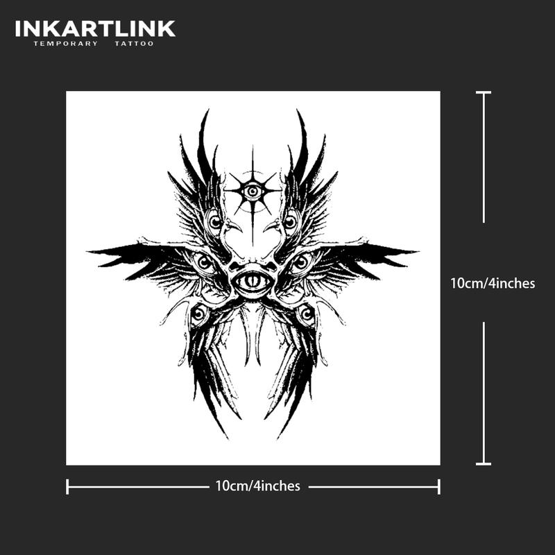 INKARTLINK Tattoo Tech, 2 Sheets Medium Semi Permanent Tattoo, Adult Art Design Temporary Tattoos, Lasts 1-2 Weeks, Waterproof, Realistic Look, No Adhesive, No Reflection (Six-Winged Angel Design)