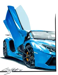 Lamborghini Aventador hand drawn art, pencil art, supercar art, car guy art, custom portrait, car art, automotive art, gifts for him, artist