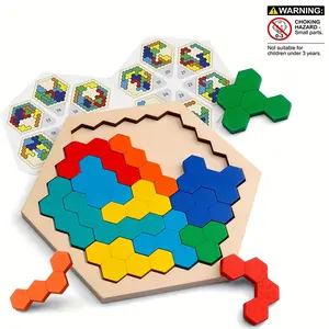 Wooden Hexagon Puzzle Toy, Hand-Eye Coordination Fine Motor Skills Training, Independent Thinking Space Logic Game, Kids Gift