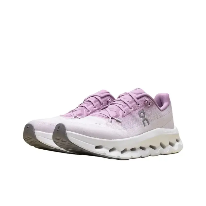 Unisex Light Purple Gradient Fly Knit Running Sneakers, Hollow Wave Thick Cushion Shock Absorb Athletic Shoes, Breathable Lightweight Lace Up Trainers For Jogging Gym Daily Walking Commute Men Women
