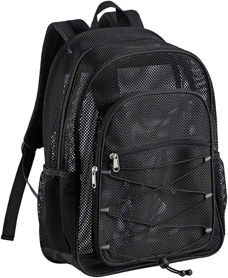 COVAX Heavy Duty Mesh Backpack, See Through College Backpack, Semi-transparent Mesh Bookbag with Bungee and Comfort Padded Straps for Commuting, Swimming, Beach, Outdoor Sports