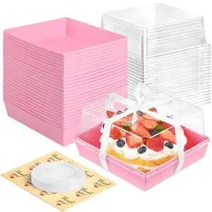 7 x 7 x 4 Inches Paper Cake Boxes with Clear Lids, 20 Pack Square Charcuterie Boxes Disposable To Go Food Containers for 4-6 Inch Cake, Jumbo Cupcakes, Bakeries