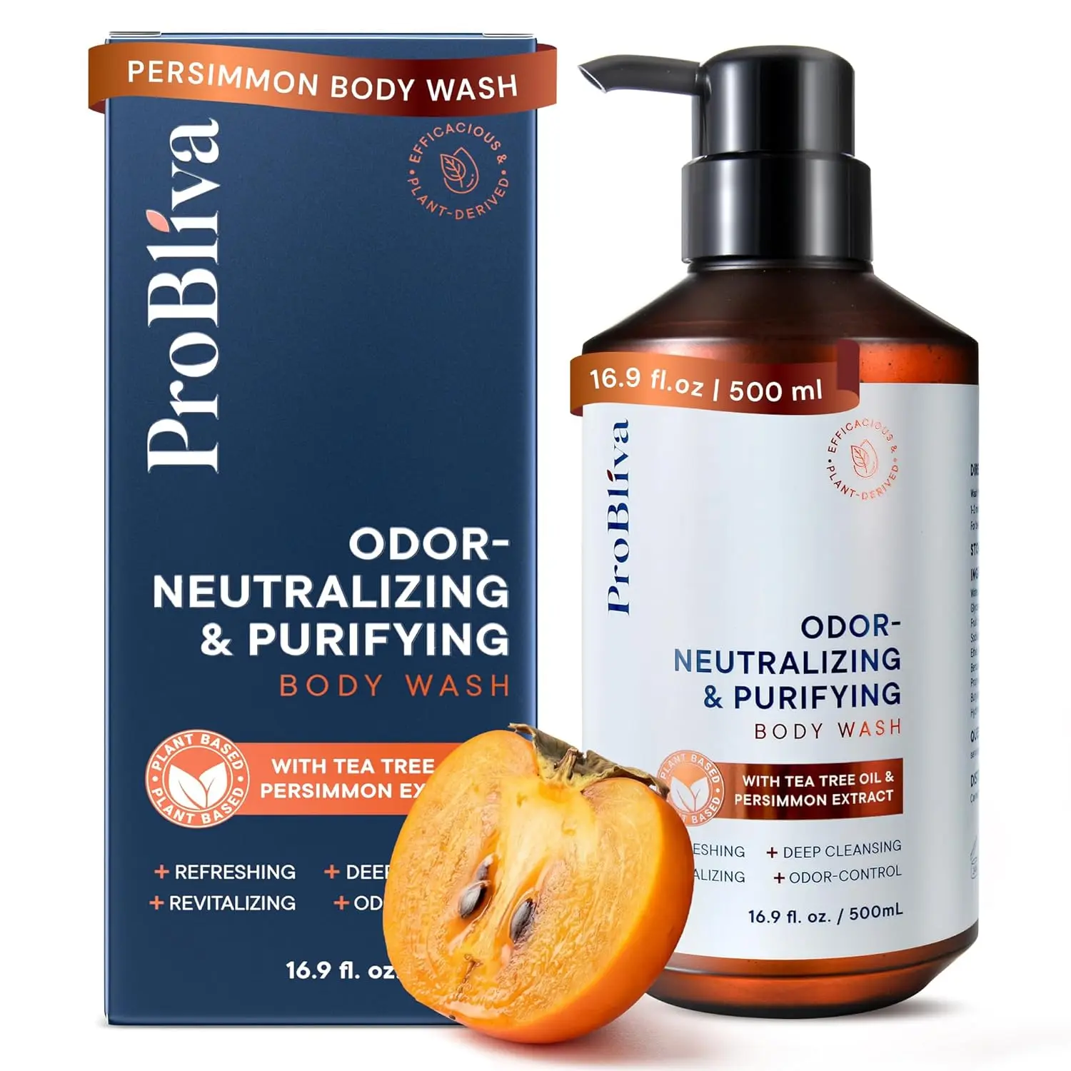 Persimmon Body Wash & Soap for Aging Odor: Purifying & Odor-Neutralizing (500mL) for Older People Smell with Tea Tree Oil & Green Tea - Japanese Deodorizing & Eliminator