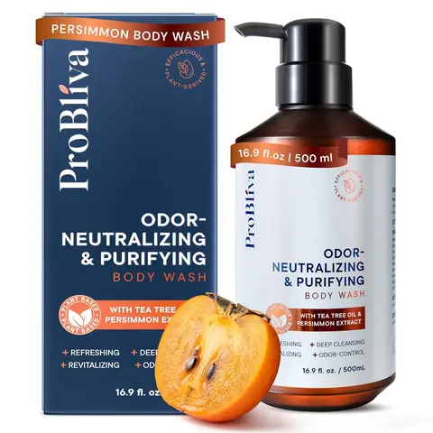 Japanese Persimmon (Diospyros Kaki Fruit Extract) Body Wash & Soap Cleanser, 500mL Bath & Shower Product for Older Adults, Purifying Odor Control with Tea Tree Oil & Green Tea, Clean Ingredients for Body Routine, Cleansing & Smelling Good
