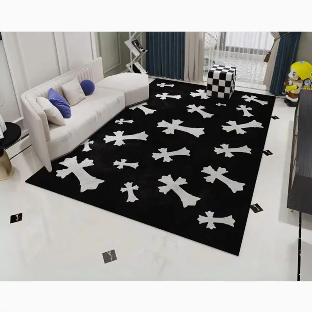 Cross Black And White Popular Modern Area Rug, Machine Home Decor Rug Gift Hype Beast Rug Large Square Colorful Rug