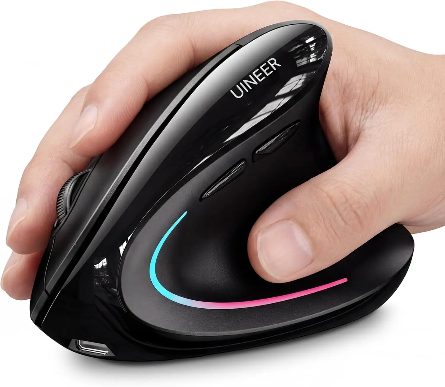 Uineer Wireless Vertical Ergonomic Mouse Bluetooth & 2.4G Rechargeable Mouse with Multi-Device Connectivity, Adjustable DPI & RGB Lighting (Black)