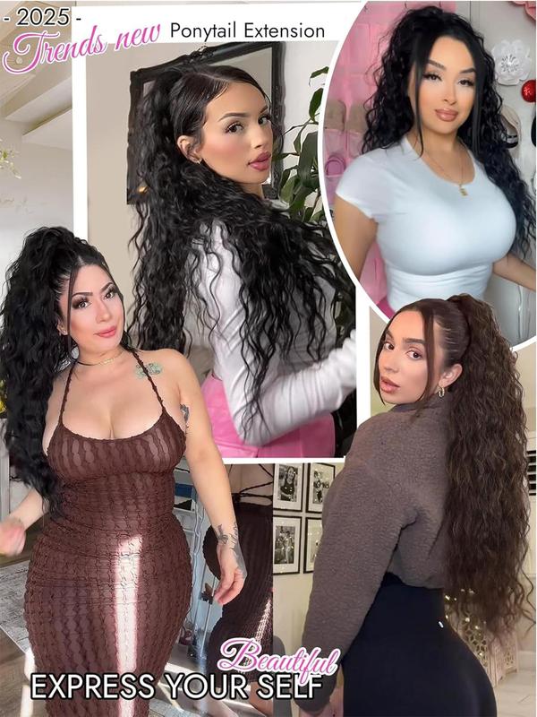 30 Inch Long Claw in Ponytail Extension, Natural Fluffy Loose Wavy Wave Synthetic Extensions, Synthetic Hairpiece for Daily & Party Use, Wavy Ponytailwig Hairstyle, Hair Weave Wig, Loose Wave Bundles