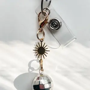 Sun With Mini Disco Ball Badge Reel Charm Lanyard Charm Nurse Teacher Badge Charm Nurse ID Holder Charm Purse Charm Backpack Keys