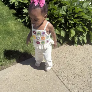 Toddler Girls Two Piece Outfits Crocheted Flowers Fruit Ruffled Camisole Tops Elastic Waist Long Pants Baby Children Summer Clothes