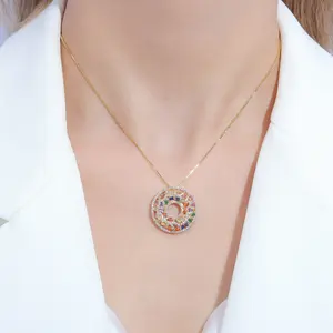 European and American Hip-Hop Personality Necklace Colorful Donut Full Zircon Pendant Donut Unisex Couple Trendy Pendant