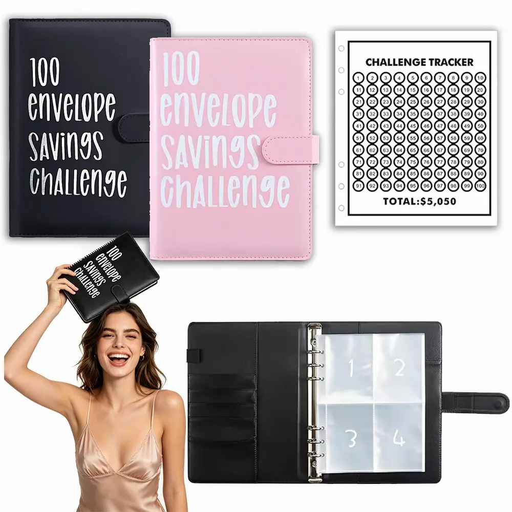 100-Envelope Wealth Saving Challenge Kit - Budget Binder, Personal Budget Planner, $5,050 Grid Challenge Tracker, Progress Monitor, Household Secret Hidden Storage Safe Box with Combination Code Lock, Jewelry Safe Container, Cash Saving Fund Organizer