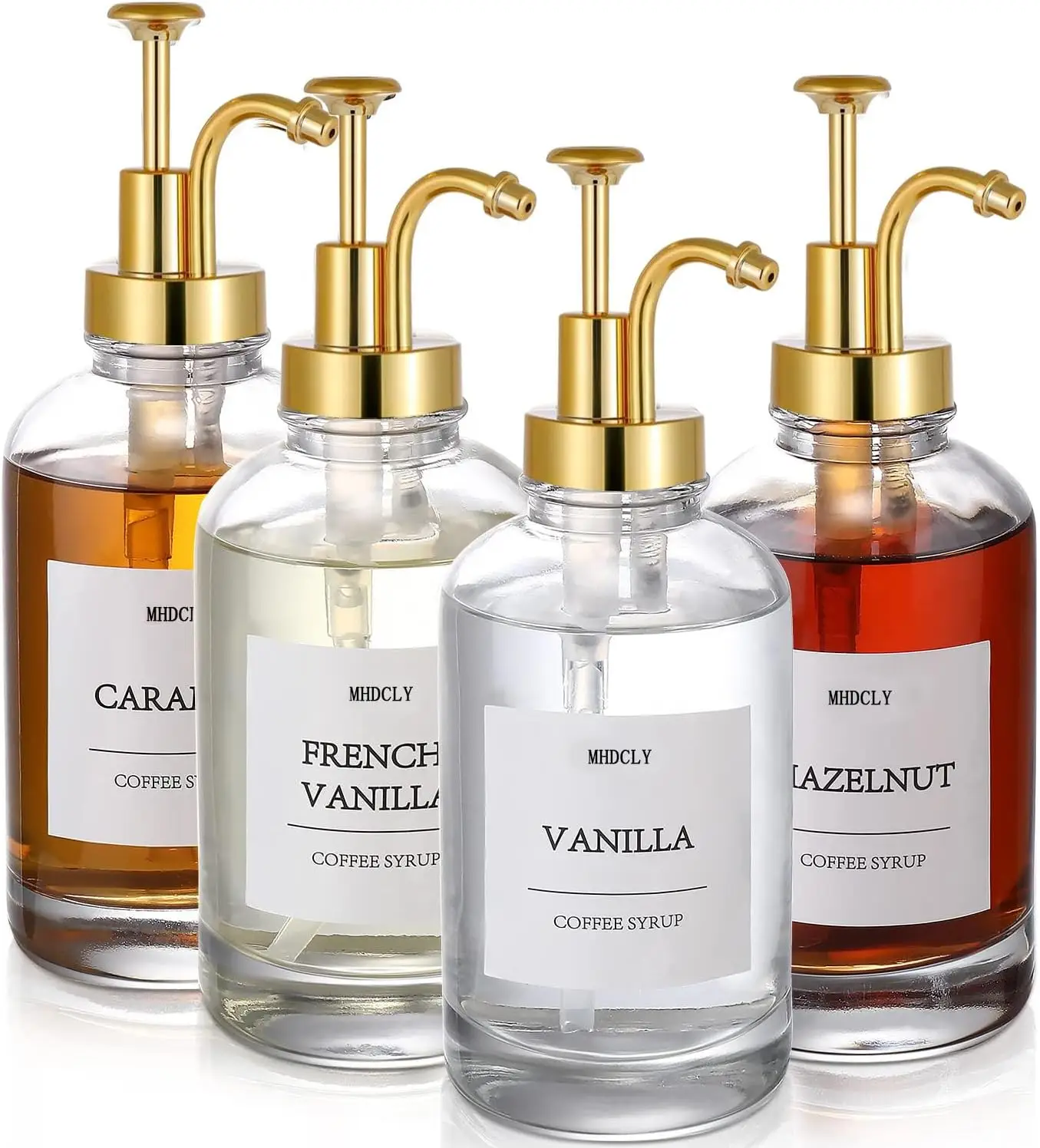 4 Pcs Syrup Dispenser For Coffee Bar, Coffee Syrup Pump Dispenser Glass Bottle, Coffee Bar Accessories 16.9oz Syrup Dispenser With Labels,Syrup Pump D